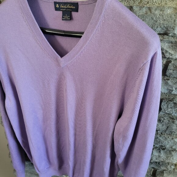 Brooks Brothers 100% Supima Cotton V Neck Sweater Purple Mens Large Preppy - Picture 3 of 8